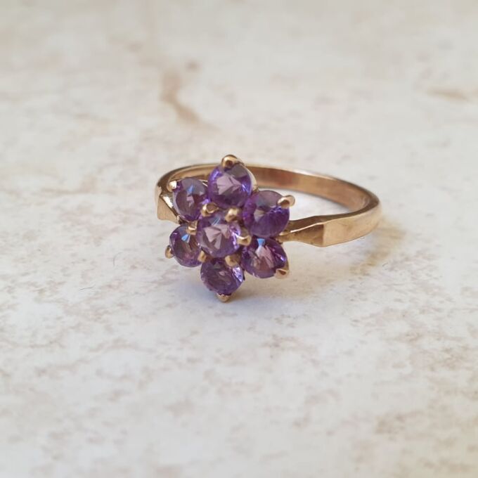 Amethyst Flower Cluster Ring in 9ct Gold
