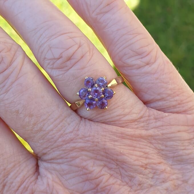 Amethyst Flower Cluster Ring in 9ct Gold
