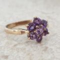 Amethyst Flower Cluster Ring in 9ct Gold