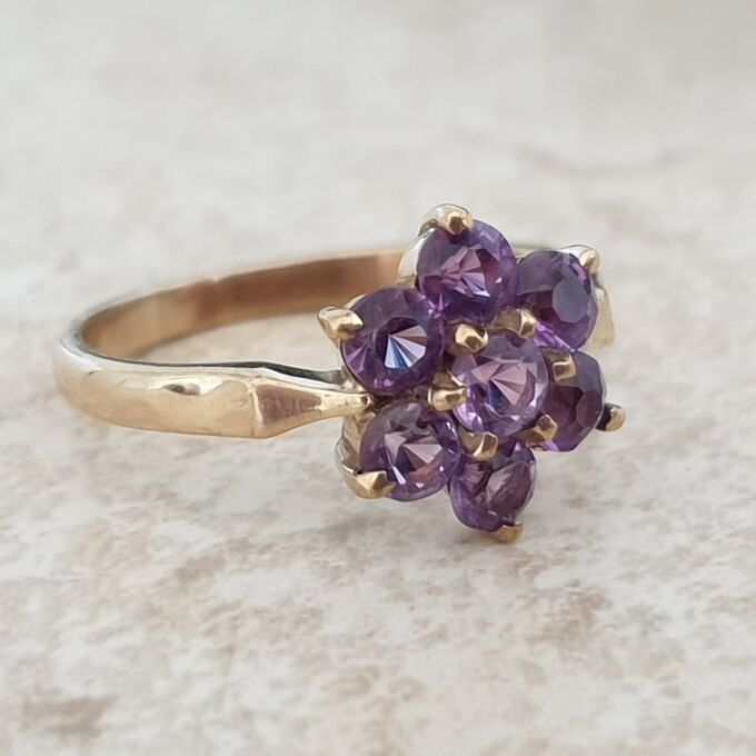 Amethyst Flower Cluster Ring in 9ct Gold