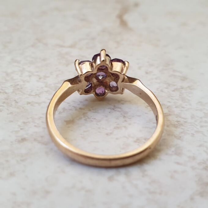 Amethyst Flower Cluster Ring in 9ct Gold