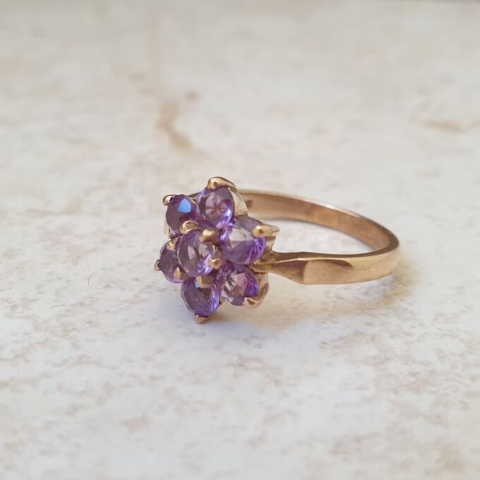 Amethyst Flower Cluster Ring in 9ct Gold