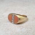 Coral and Diamond Signet Ring in 14ct Gold