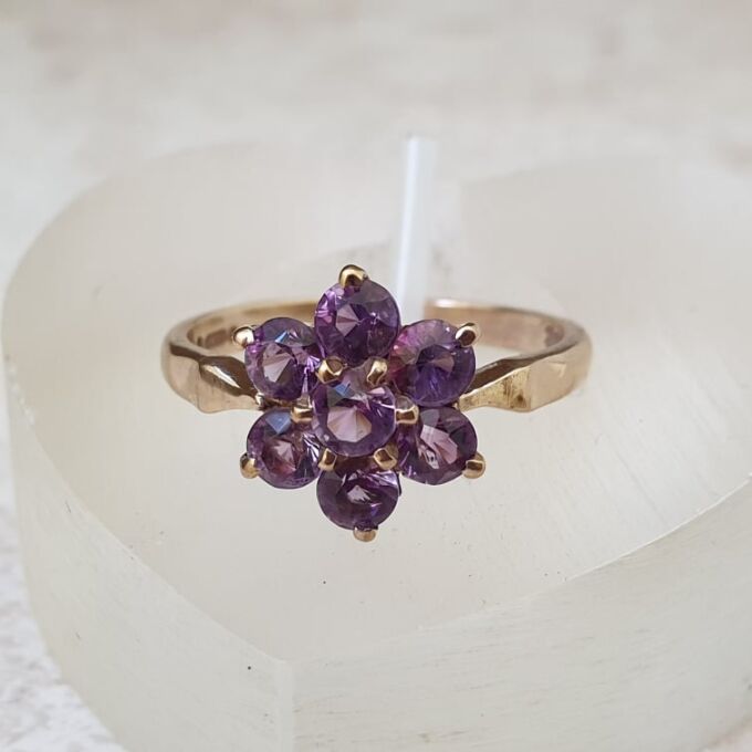 Amethyst Flower Cluster Ring in 9ct Gold