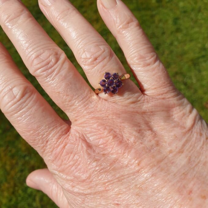 Amethyst Flower Cluster Ring in 9ct Gold