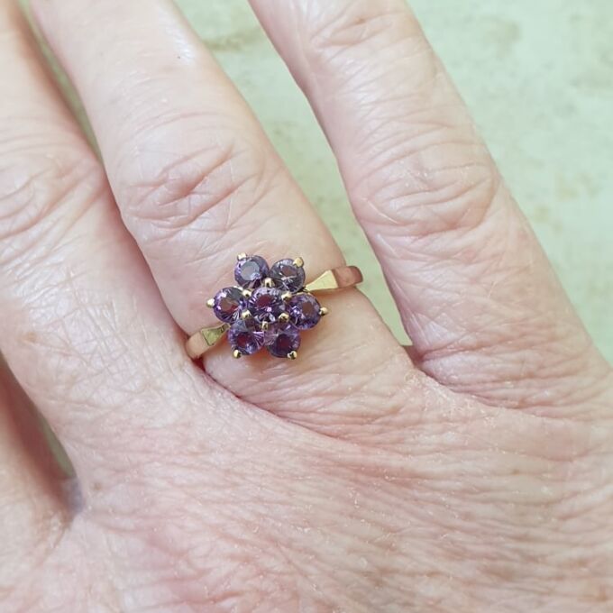 Amethyst Flower Cluster Ring in 9ct Gold