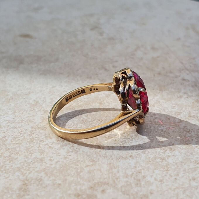 Fancy Synthetic Pink Ruby Ring in 9ct Gold