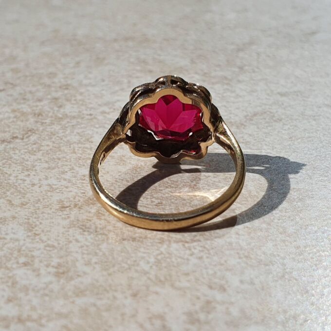 Fancy Synthetic Pink Ruby Ring in 9ct Gold