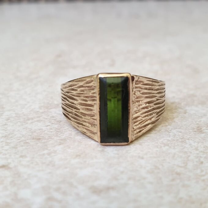 Green Tourmaline Signet Ring in 9ct Gold - Gems Afire - Vintage ...