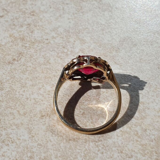 Fancy Synthetic Pink Ruby Ring in 9ct Gold