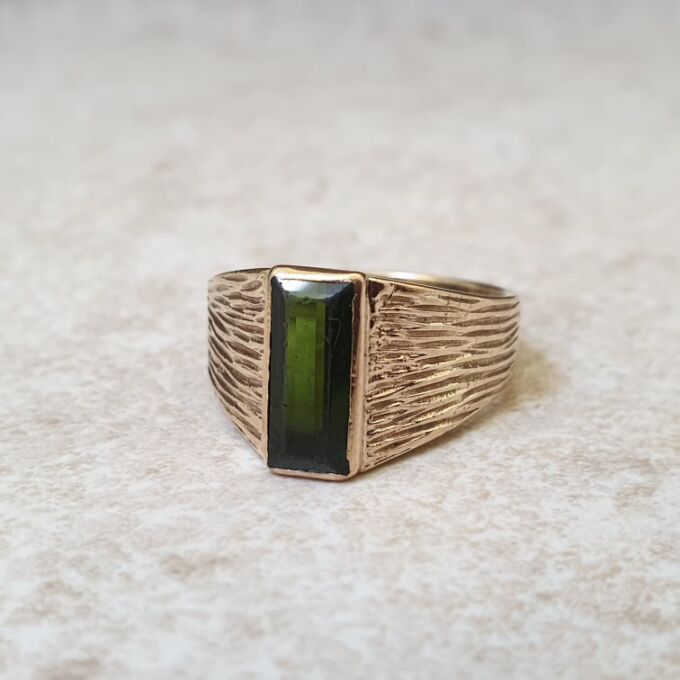 Green Tourmaline Signet Ring in 9ct Gold