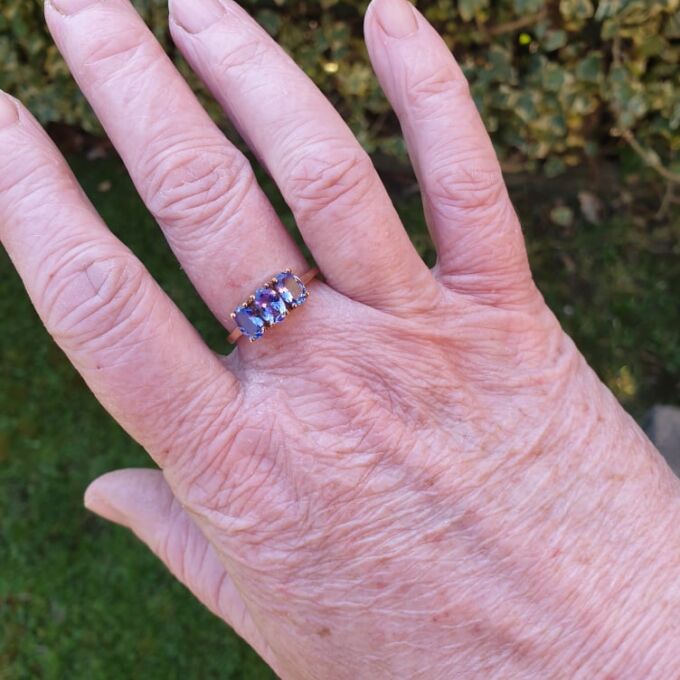 Three Stone Tanzanite Ring in 9ct Gold