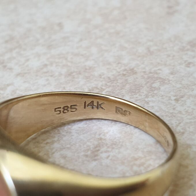 Coral and Diamond Signet Ring in 14ct Gold