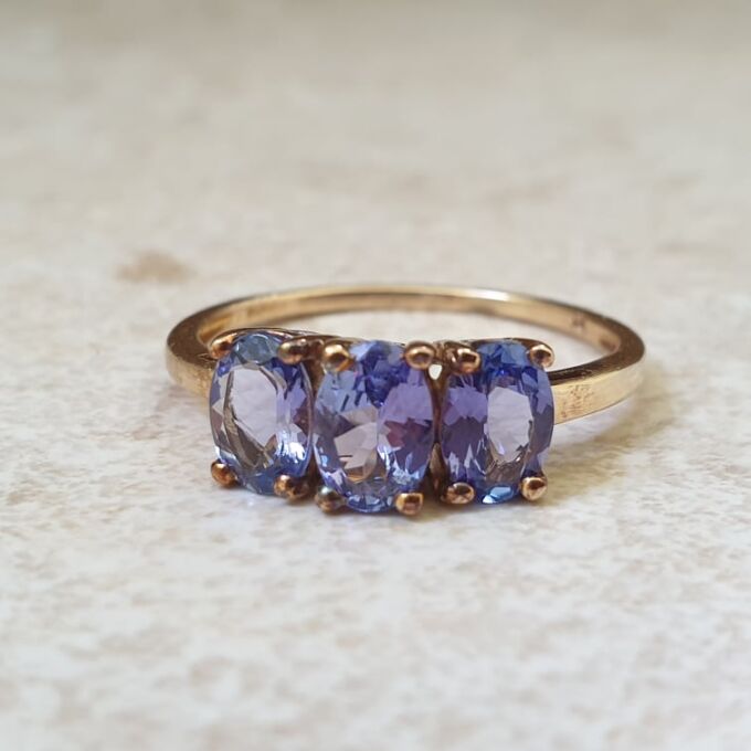 Three Stone Tanzanite Ring in 9ct Gold