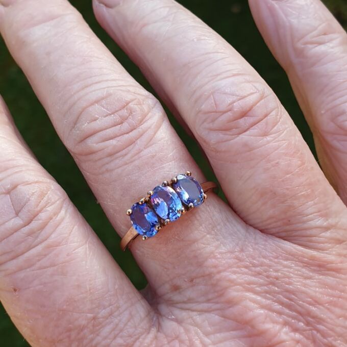 Three Stone Tanzanite Ring in 9ct Gold