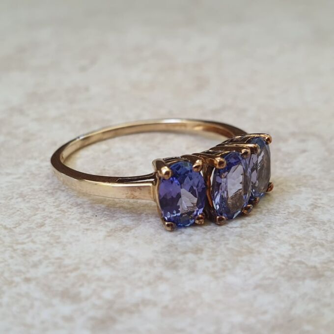 Three Stone Tanzanite Ring in 9ct Gold