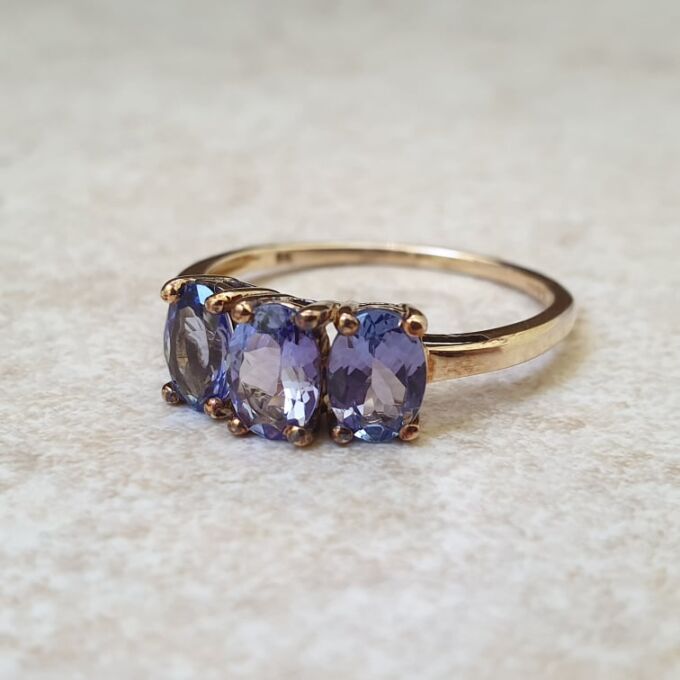 Three Stone Tanzanite Ring in 9ct Gold