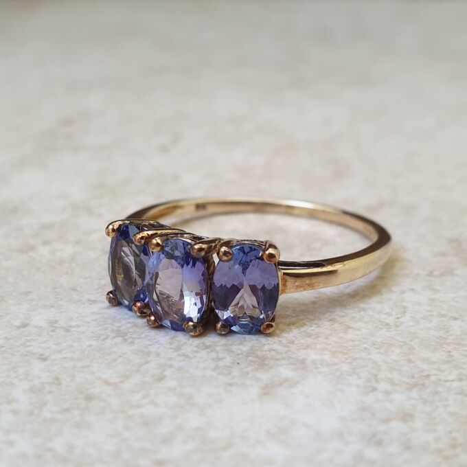 Three Stone Tanzanite Ring in 9ct Gold