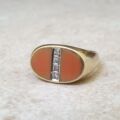 Coral and Diamond Signet Ring in 14ct Gold