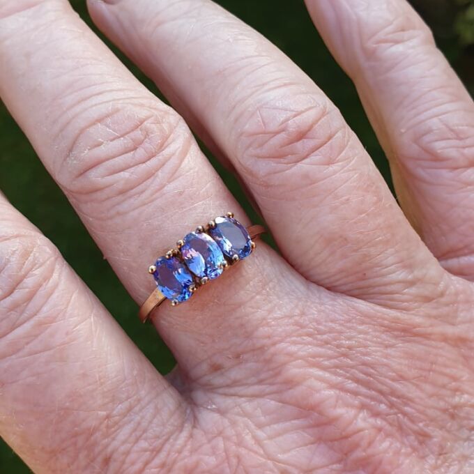 Three Stone Tanzanite Ring in 9ct Gold