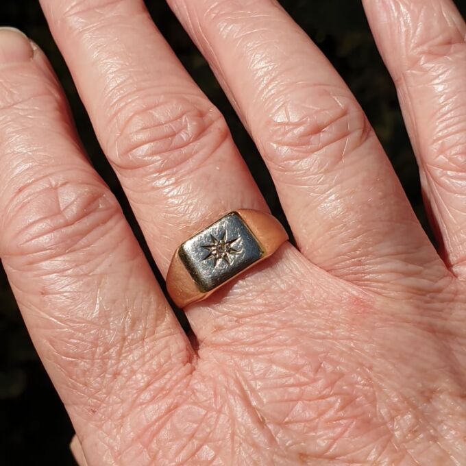 Star Set Diamond Signet Ring in 9ct Gold