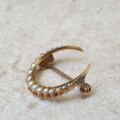 Antique Seed Pearl Crescent Moon Brooch in 15ct Gold