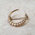 Antique Seed Pearl Crescent Moon Brooch in 15ct Gold