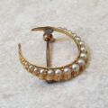 Antique Seed Pearl Crescent Moon Brooch in 15ct Gold