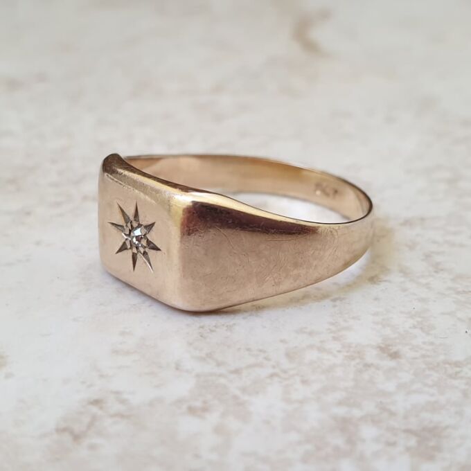 Star Set Diamond Signet Ring in 9ct Gold