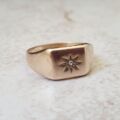 Star Set Diamond Signet Ring in 9ct Gold