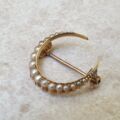 Antique Seed Pearl Crescent Moon Brooch in 15ct Gold