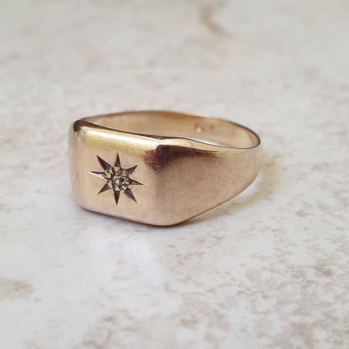 Star Set Diamond Signet Ring in 9ct Gold