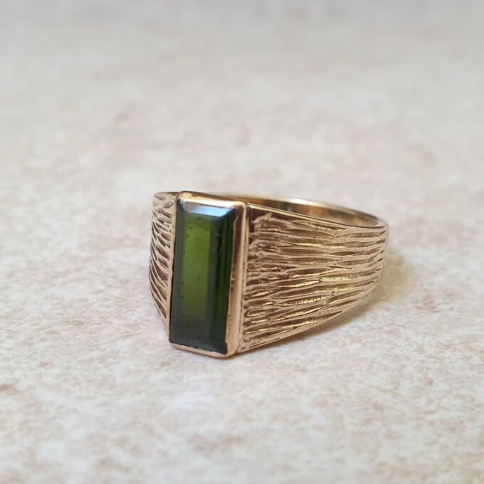 Green Tourmaline Signet Ring in 9ct Gold