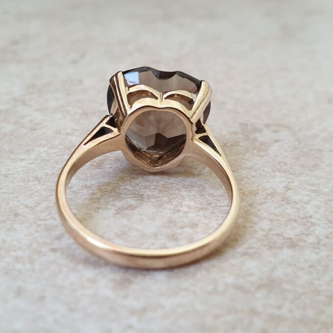 Smoky Quartz Heart Solitaire Ring in 9ct Gold