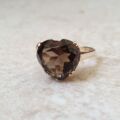 Smoky Quartz Heart Solitaire Ring in 9ct Gold