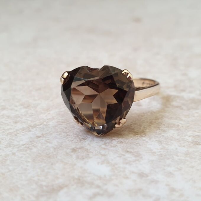 Smoky Quartz Heart Solitaire Ring in 9ct Gold