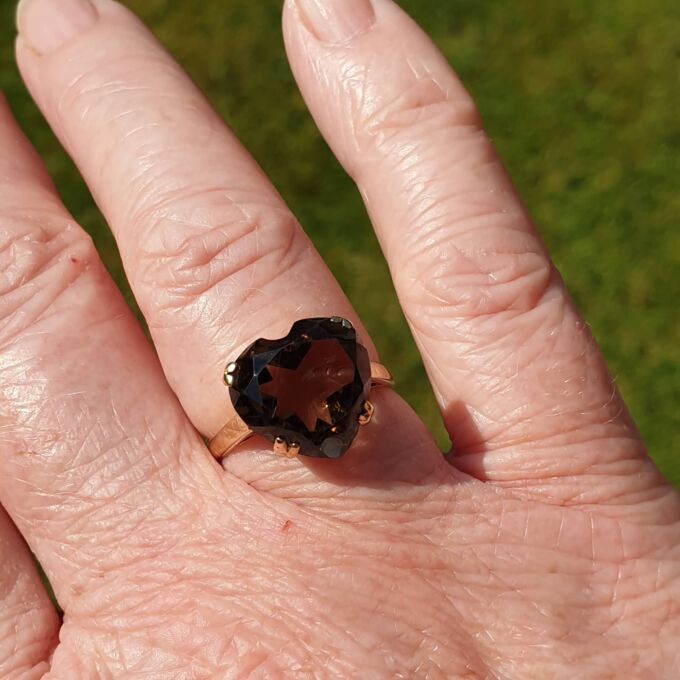 Smoky Quartz Heart Solitaire Ring in 9ct Gold