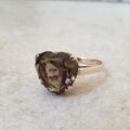 Smoky Quartz Heart Solitaire Ring in 9ct Gold