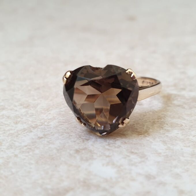 Smoky Quartz Heart Solitaire Ring in 9ct Gold