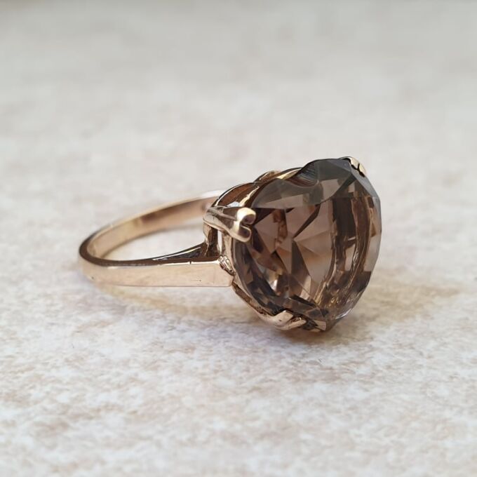 Smoky Quartz Heart Solitaire Ring in 9ct Gold
