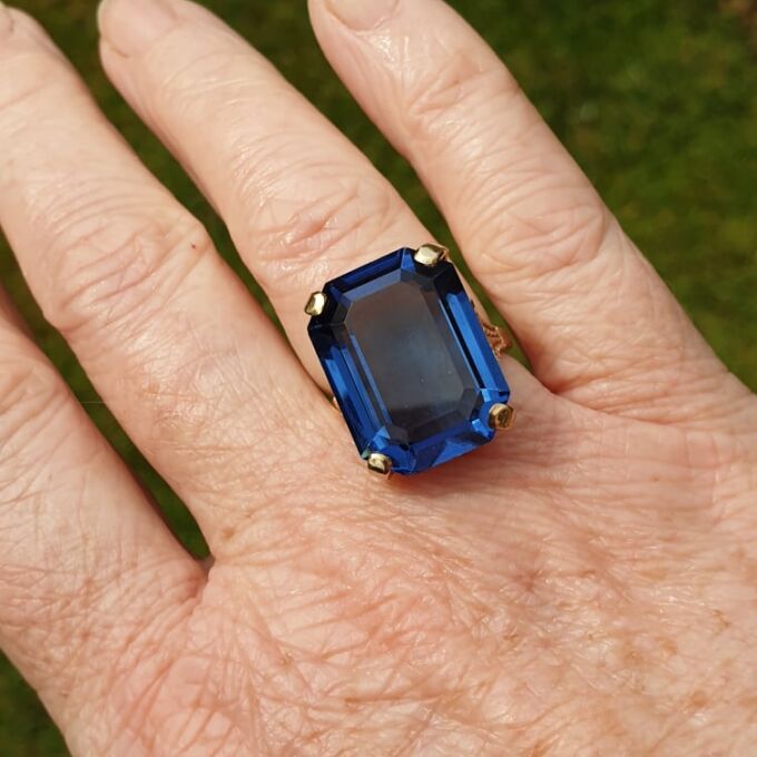 Huge Blue Solitaire Dress Ring in 9ct Gold
