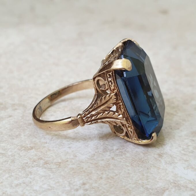 Huge Blue Solitaire Dress Ring in 9ct Gold