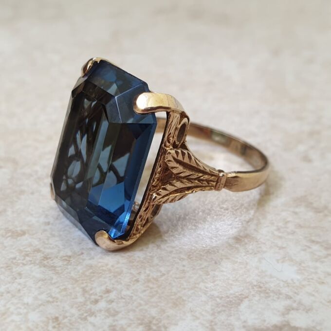 Huge Blue Solitaire Dress Ring in 9ct Gold