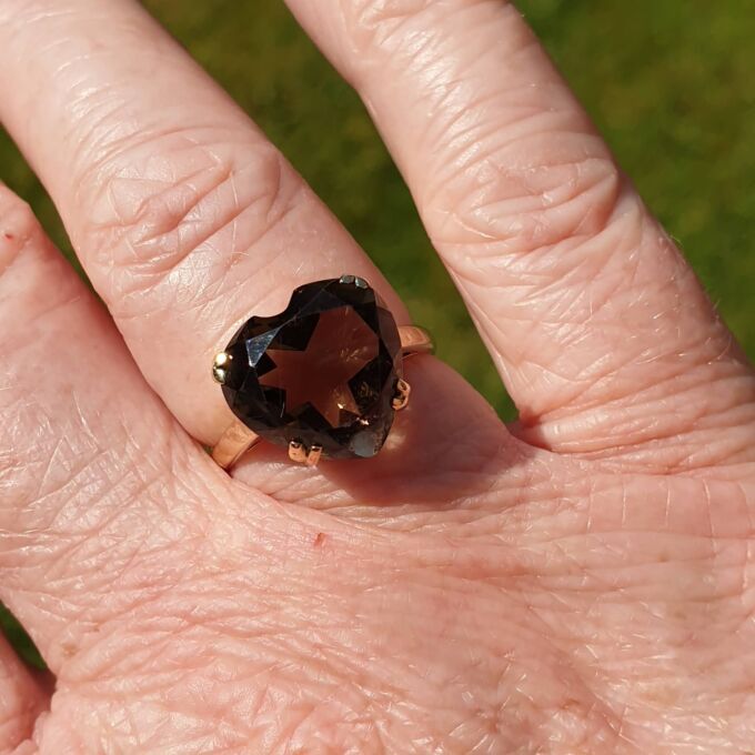 Smoky Quartz Heart Solitaire Ring in 9ct Gold