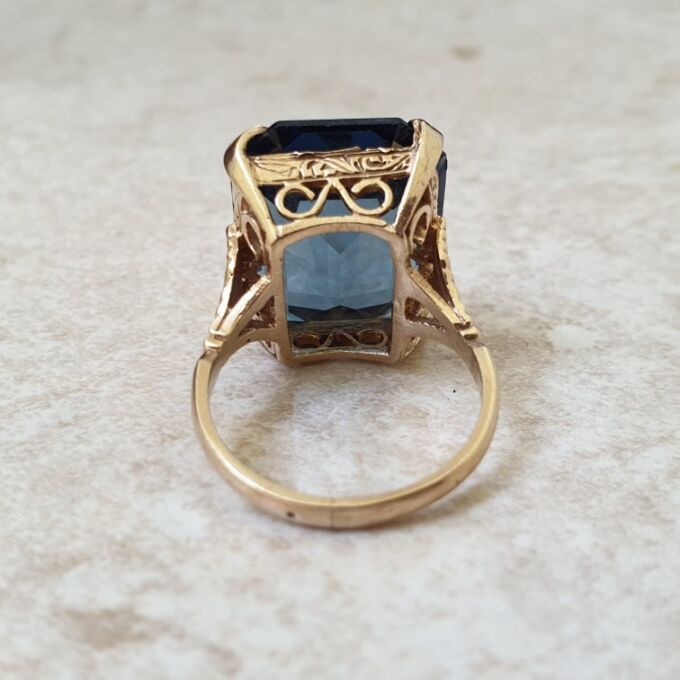 Huge Blue Solitaire Dress Ring in 9ct Gold
