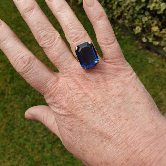 Huge Blue Solitaire Dress Ring in 9ct Gold