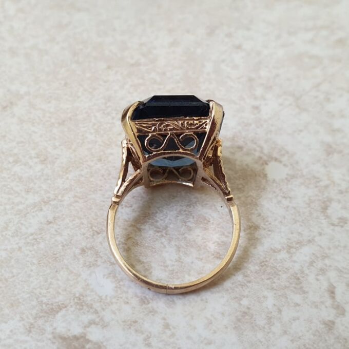 Huge Blue Solitaire Dress Ring in 9ct Gold