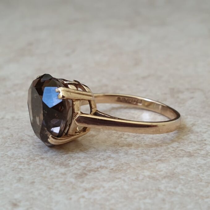 Smoky Quartz Heart Solitaire Ring in 9ct Gold