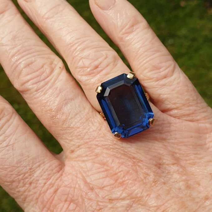 Huge Blue Solitaire Dress Ring in 9ct Gold
