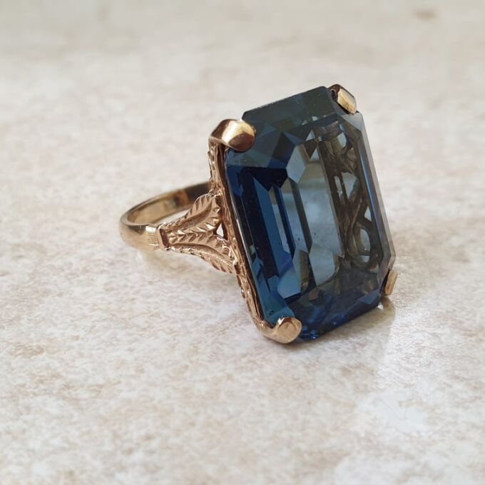 Huge Blue Solitaire Dress Ring in 9ct Gold